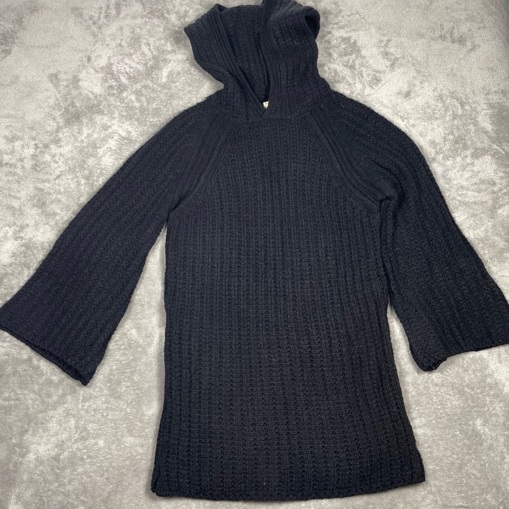 Anthropologie Sweater Women’s Sz XS Black Moth Chunky Knit Bell Sleeve Hooded - Picture 4 of 10
